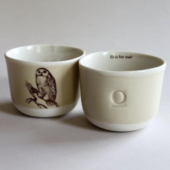 O is for Owl tea cup from Gleena's Shop